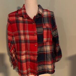 Crave Fame Red and Blue Plaid Button Down Shirt